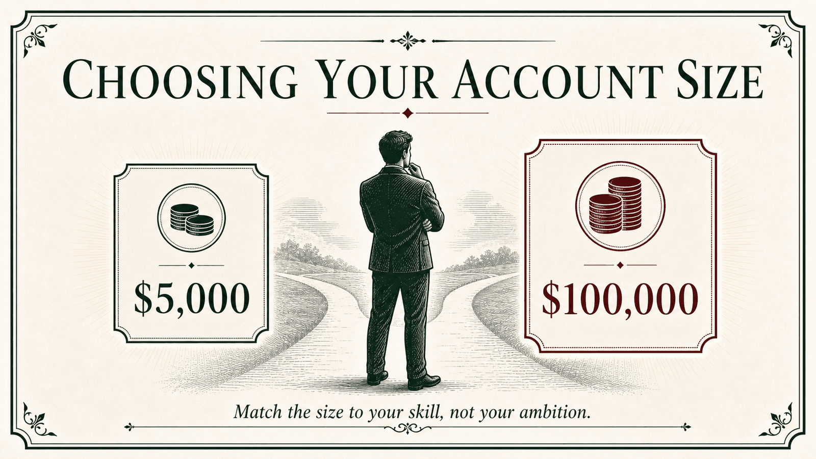 A trader comparing smaller and larger funded account tiers side by side