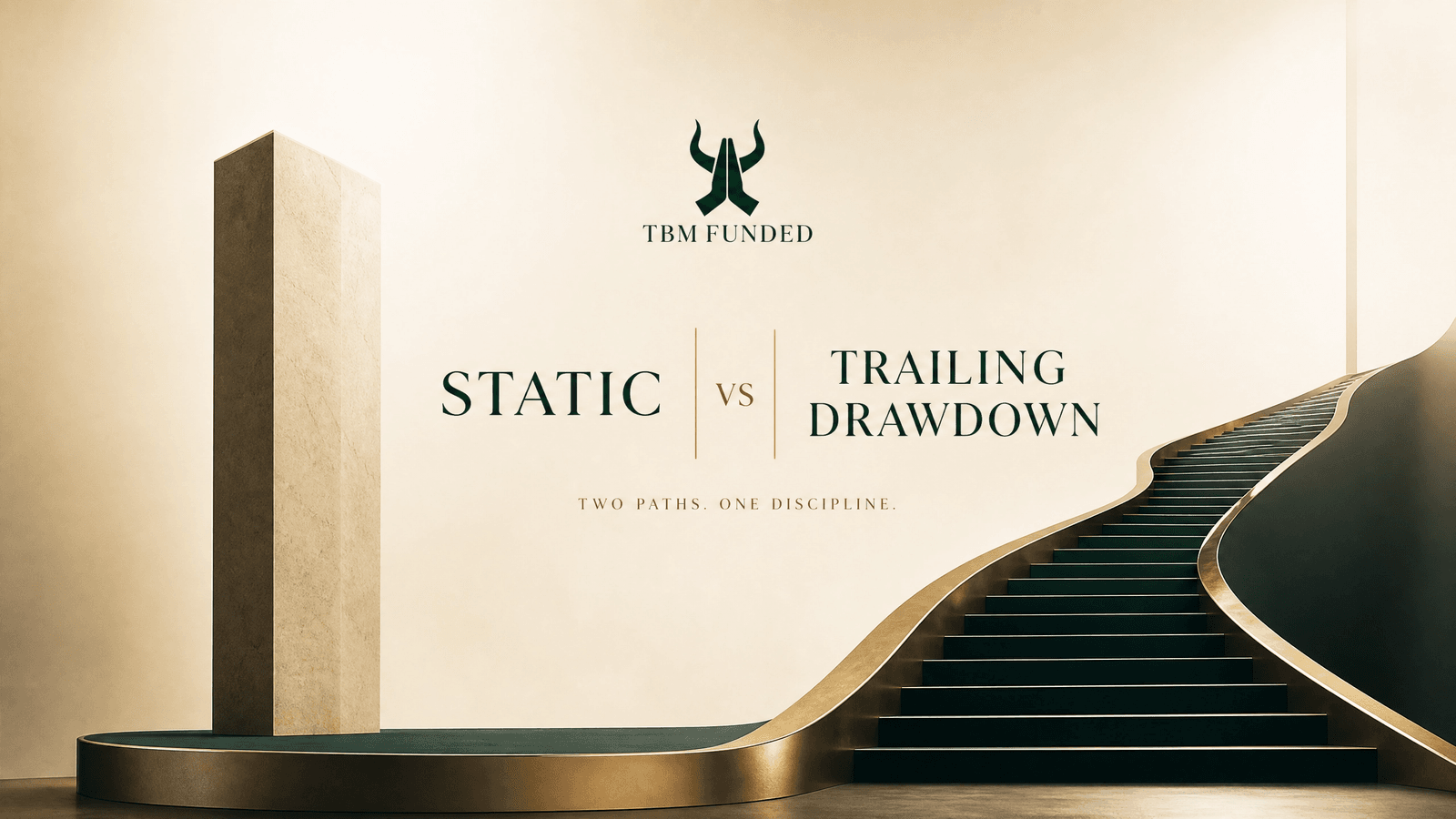 A static drawdown floor staying fixed next to a trailing drawdown floor that rises with account equity